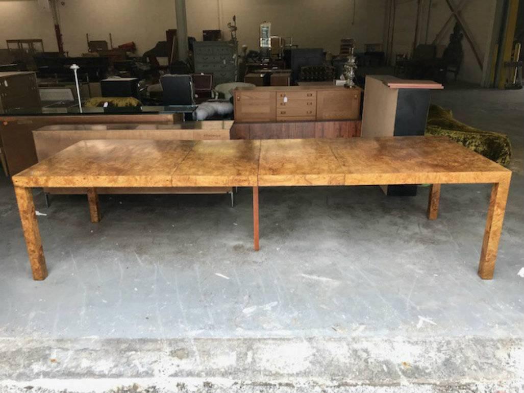 American Milo Baughman for Directional Burl Wood Parsons Dining Table, Restored