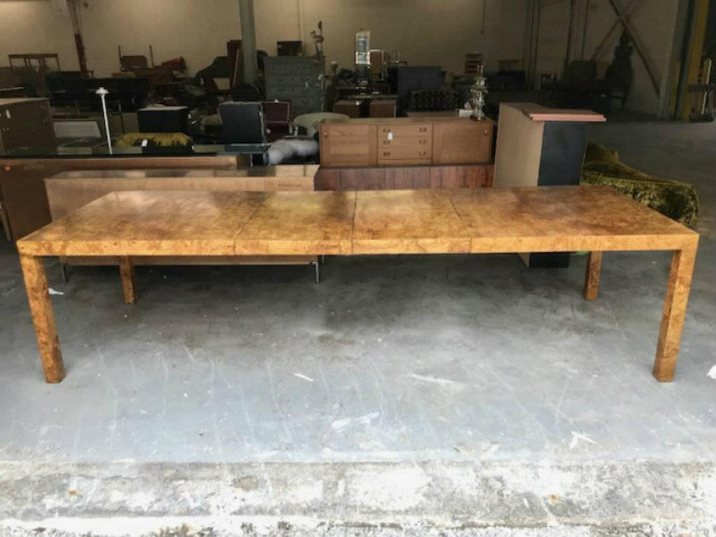 Mid-Century Modern Milo Baughman for Directional Burl Wood Parsons Dining Table, Restored