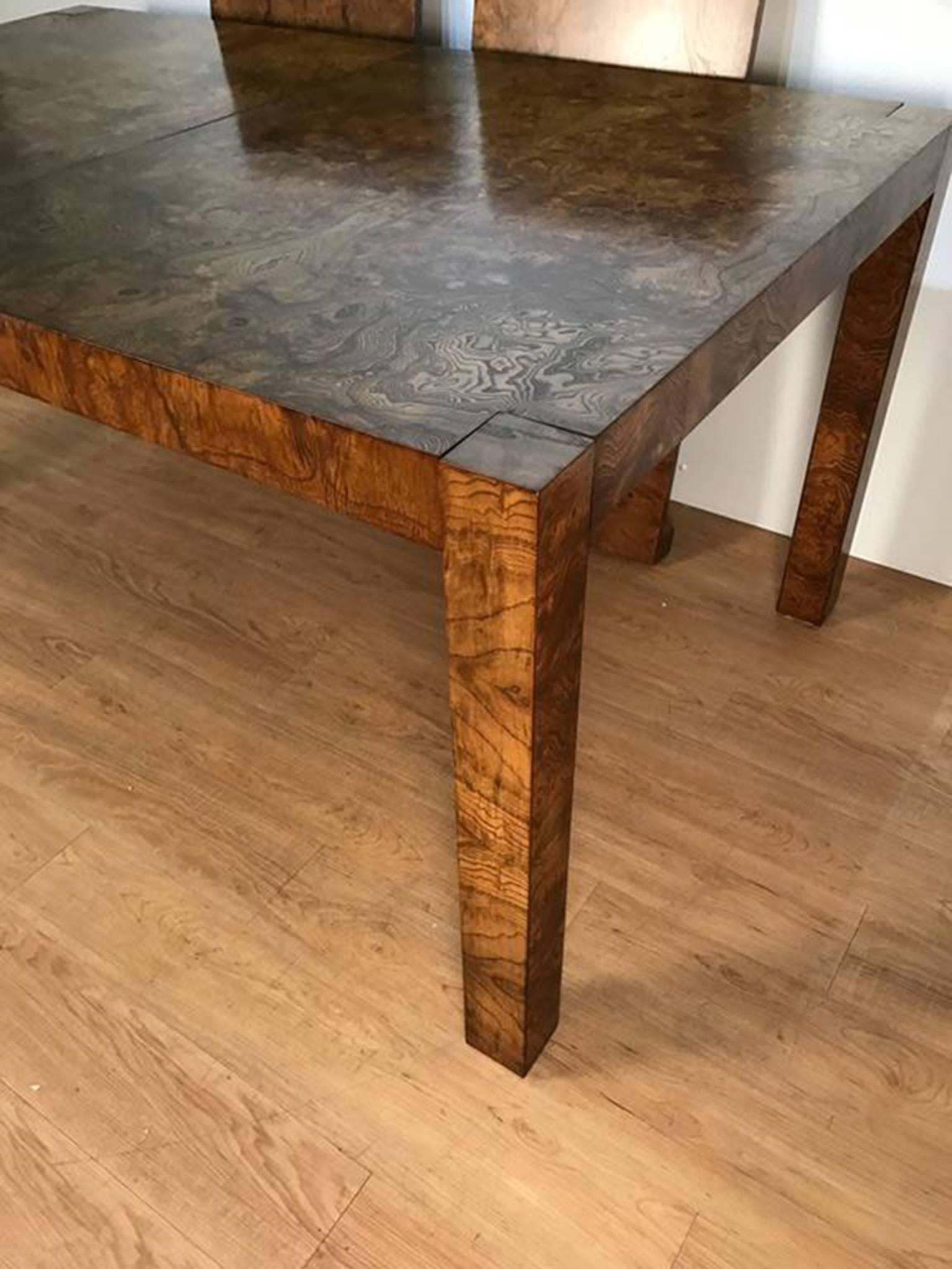 American Stunning Burl Wood Parsons Dining Table by Milo Baughman For Sale