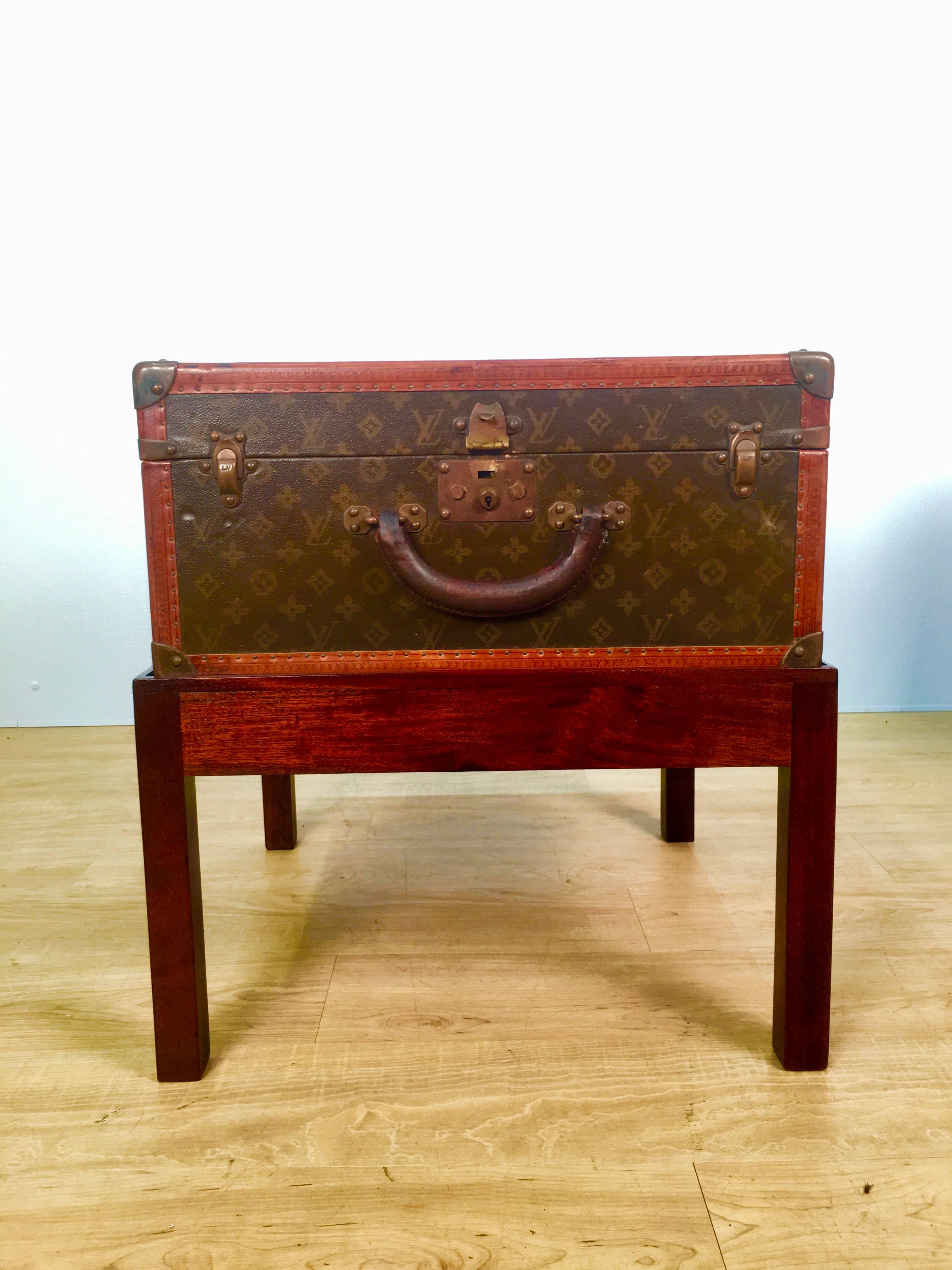 French Louis Vuitton Steamer Trunk on Stand, Unusual Square Shape