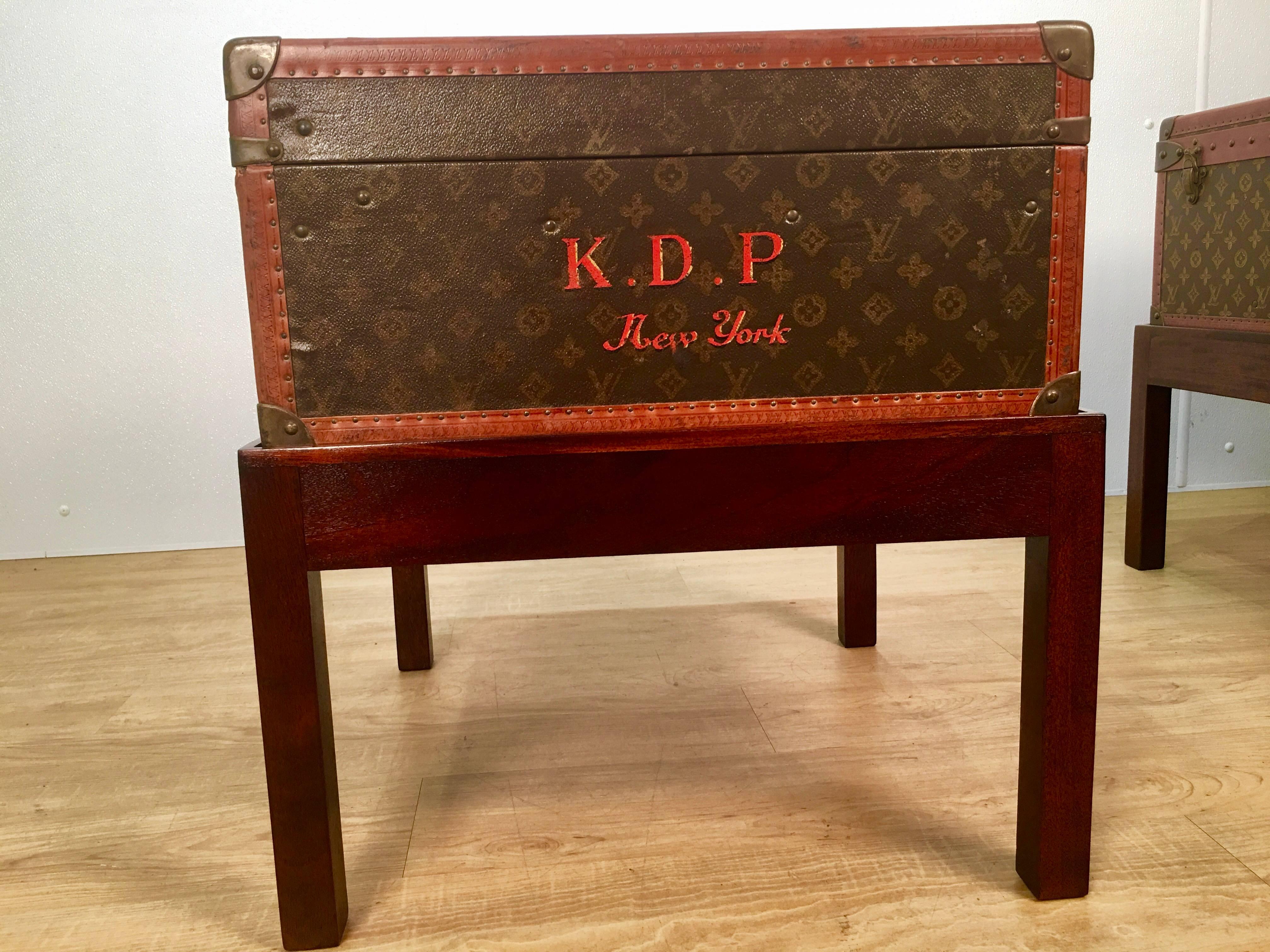 20th Century Louis Vuitton Steamer Trunk on Stand, Unusual Square Shape
