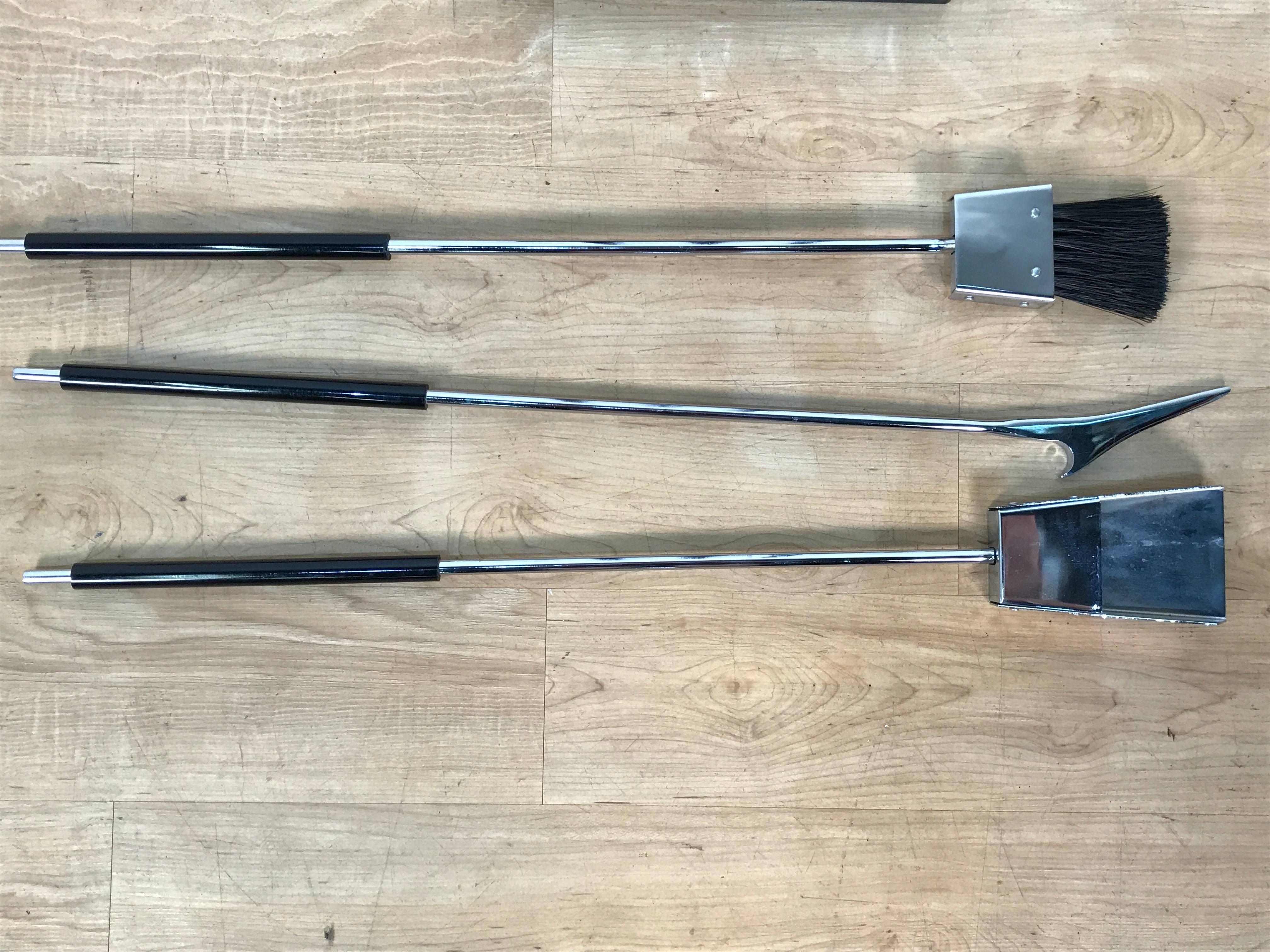 Minimalist Mid-Century Chrome and Slate Fireplace Tools by Alessandro Albrizzi In Good Condition In Atlanta, GA