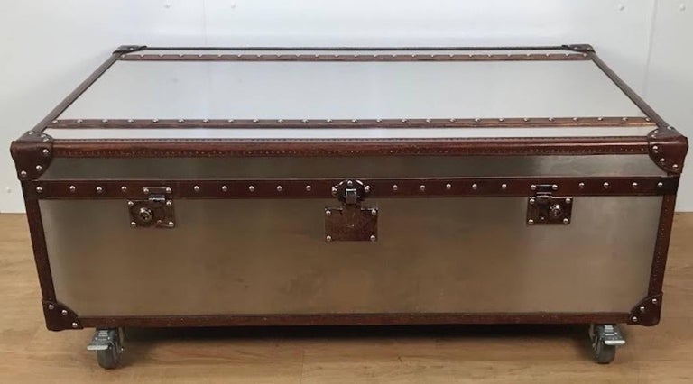 Stainless Steel and Leather Bound Trunk Coffee Table with ...