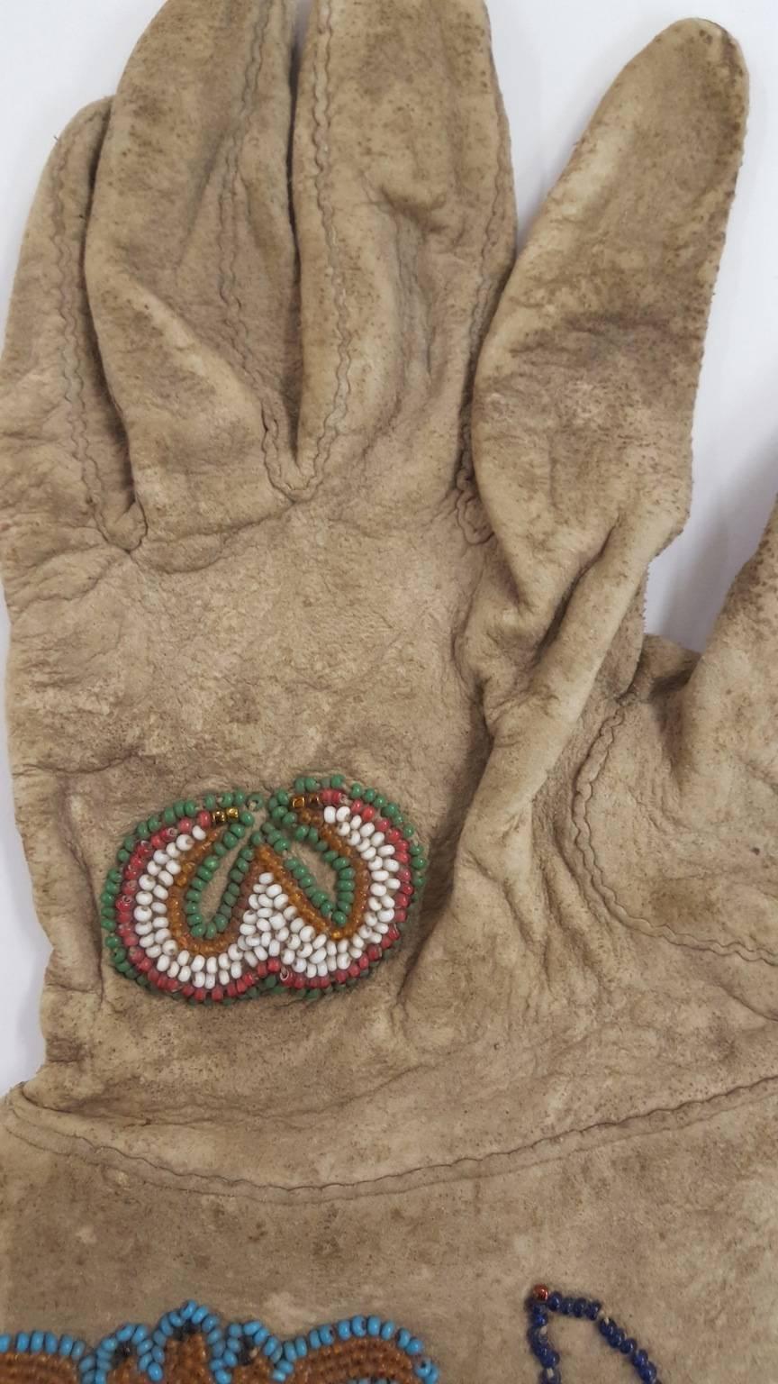 Needlework 19th Century Native American Beaded Gloves, likely for a woman.
