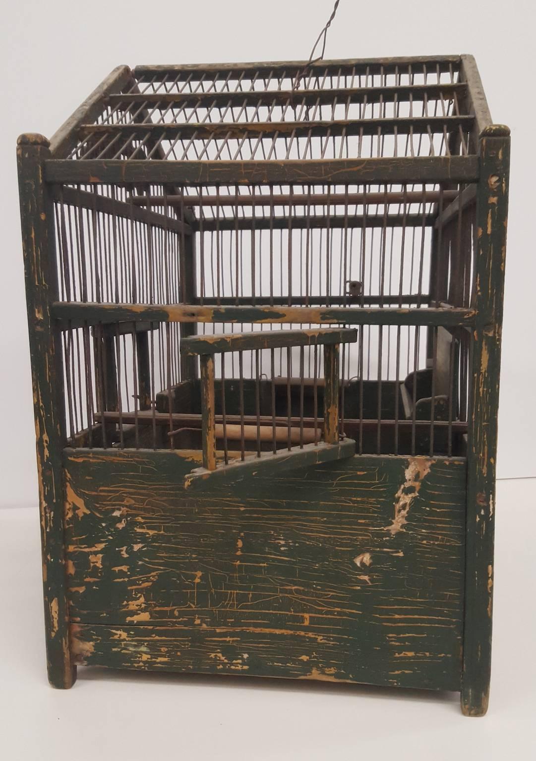 Hand-Crafted 19th Century French Painted Bird Cage