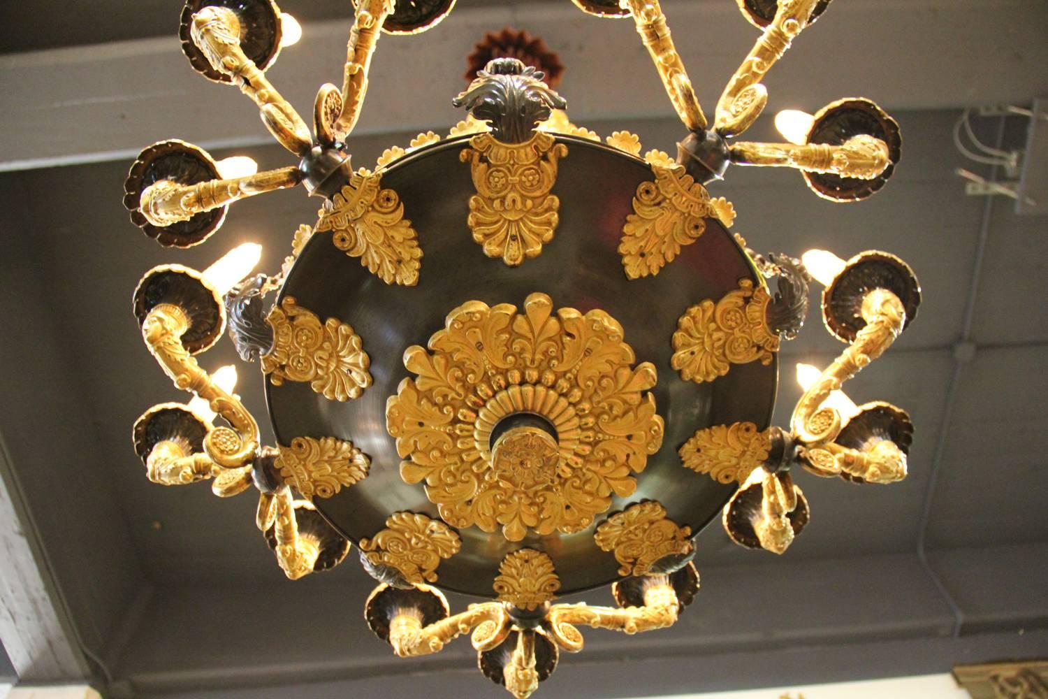 19th Century Gilt Bronze French Charles X Fifteen-Light Chandelier In Excellent Condition For Sale In San Francisco, CA