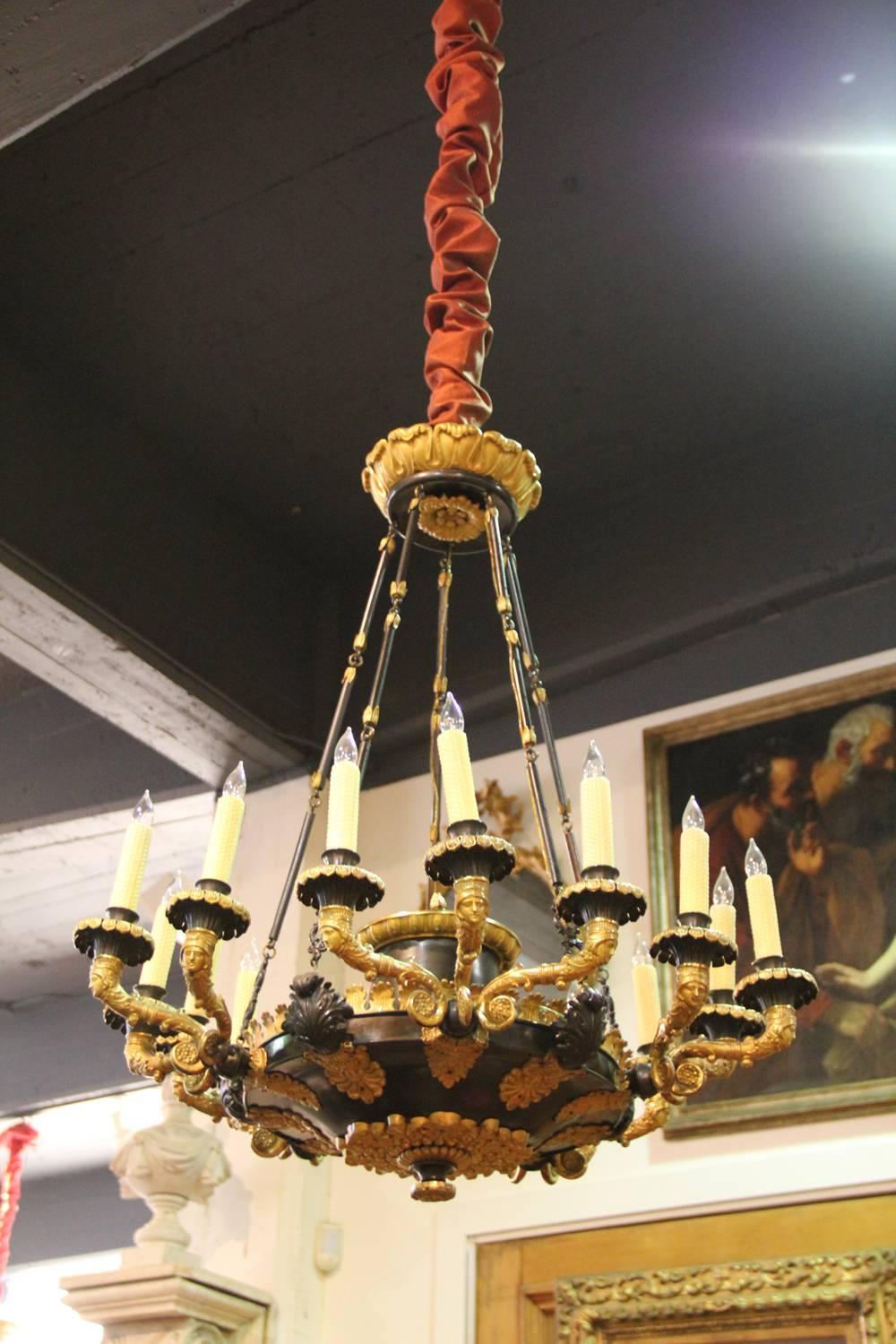 19th Century Gilt Bronze French Charles X Fifteen-Light Chandelier For Sale 6