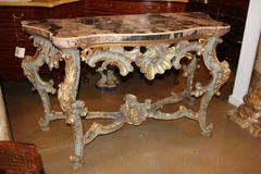 18th Century Venetian Rococo Pale Blue Polychrome and Parcel-Gilt Console