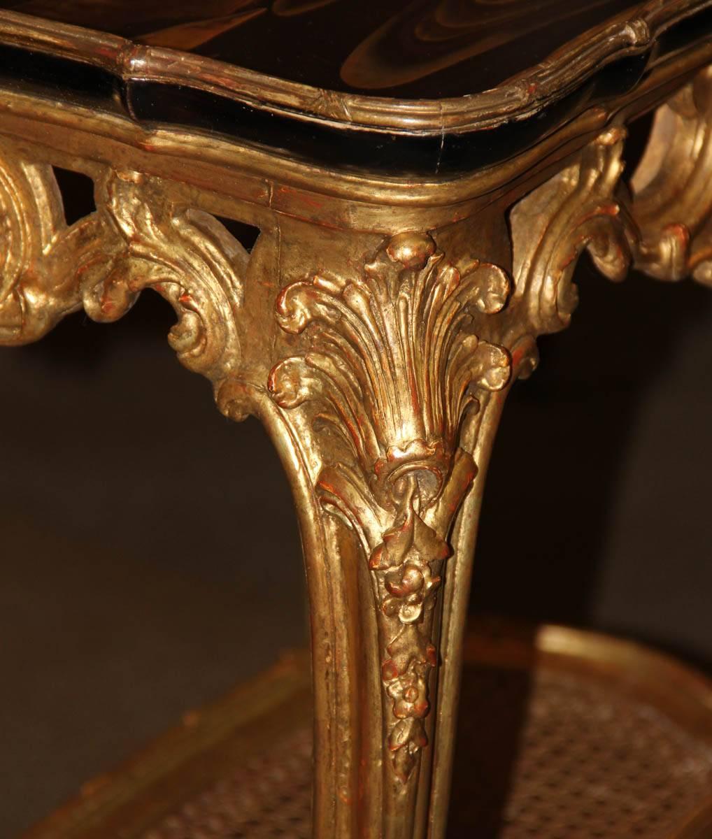 19th Century French Giltwood and Black Lacquered Japanned Table 2