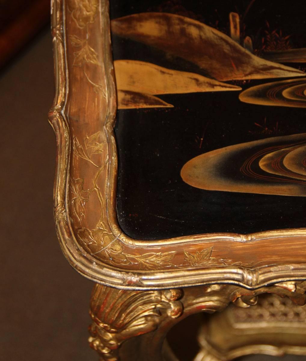 19th Century French Giltwood and Black Lacquered Japanned Table 4