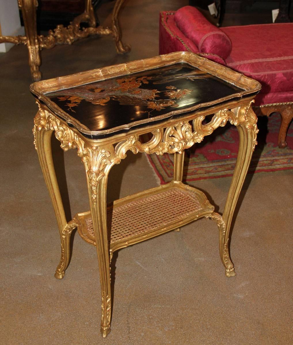 19th Century French Giltwood and Black Lacquered Japanned Table 5