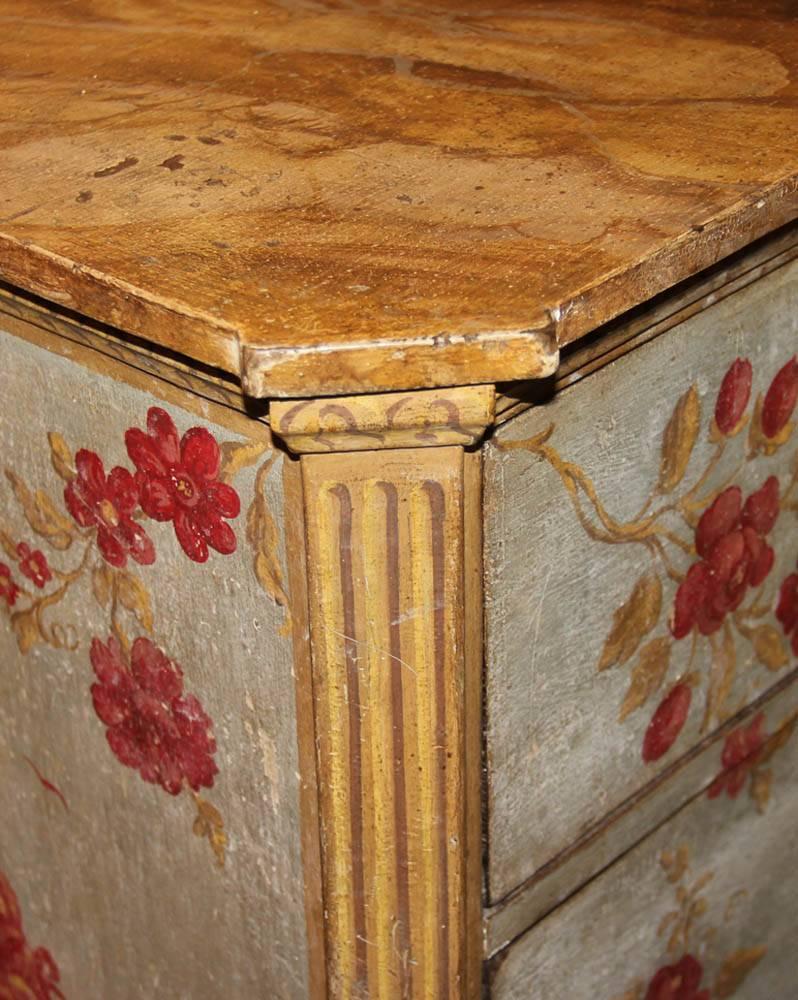 A rare pair of Important 18th century Venetian polychrome commodes, retaining their original subtle color tones and finish depicting "Oriental" figures and images as seen through the eyes of Venetian artists in the 1700s (based on MarCo