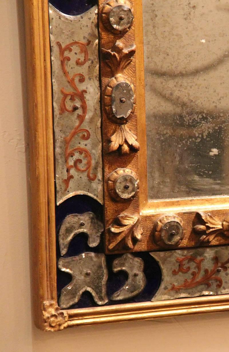 Mercury Glass Glittering 18th Century Venetian Cobalt Blue Glass and Parcel-Gilt Mirror
