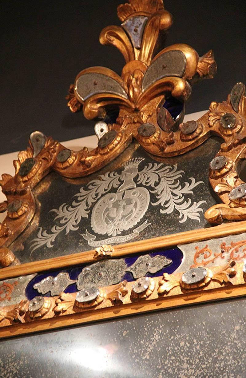 Glittering 18th Century Venetian Cobalt Blue Glass and Parcel-Gilt Mirror 4