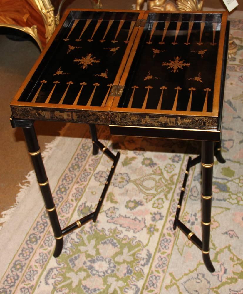 19th Century English Import Chinoiserie Black Lacquer Games or Cocktail Table For Sale 1
