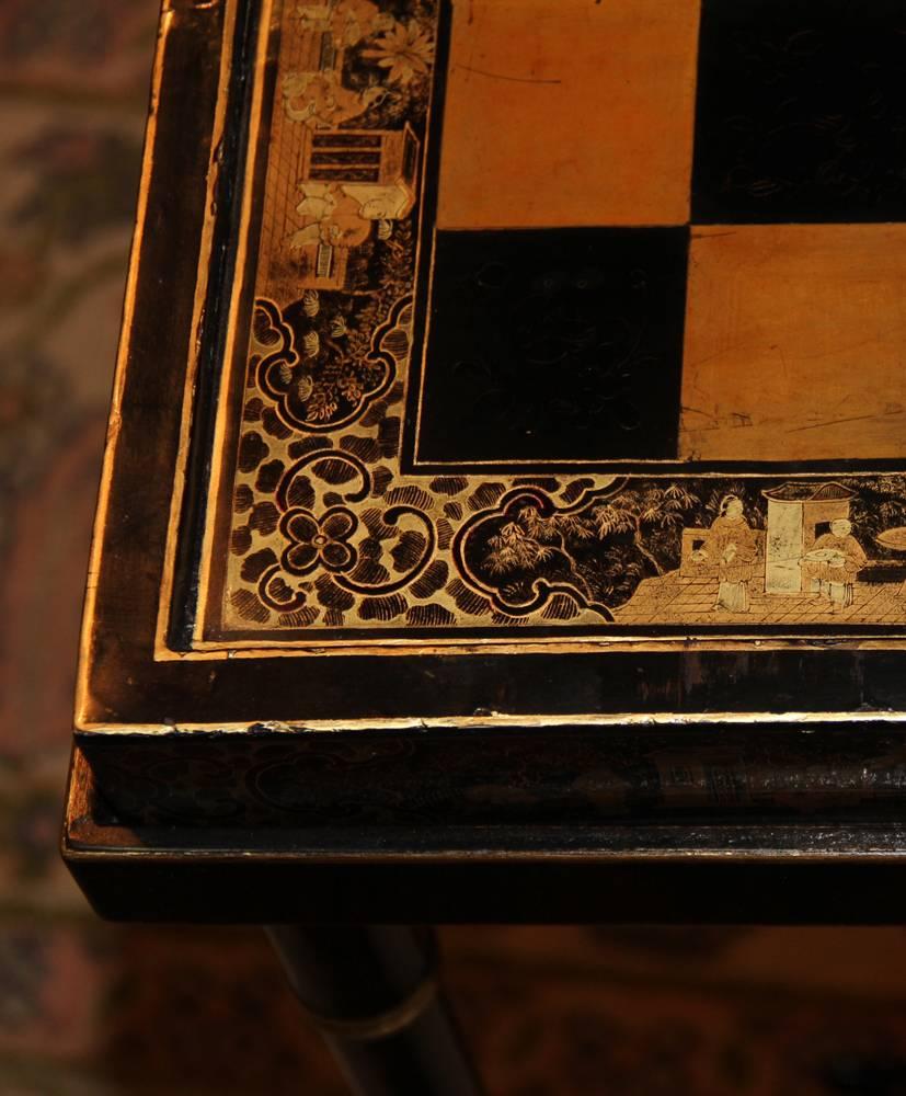 19th Century English Import Chinoiserie Black Lacquer Games or Cocktail Table For Sale 2