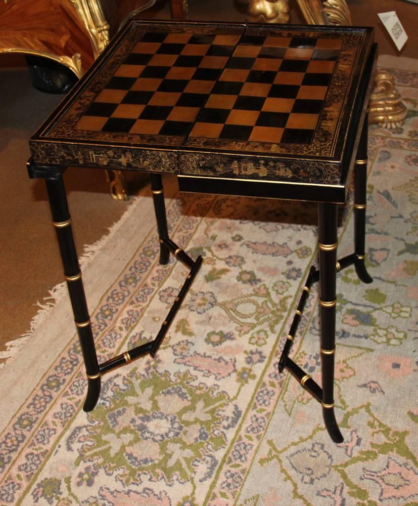 19th Century English Import Chinoiserie Black Lacquer Games or Cocktail Table For Sale 3