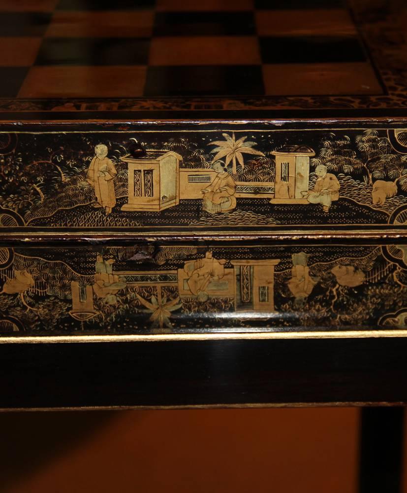 19th Century English Import Chinoiserie Black Lacquer Games or Cocktail Table For Sale 4