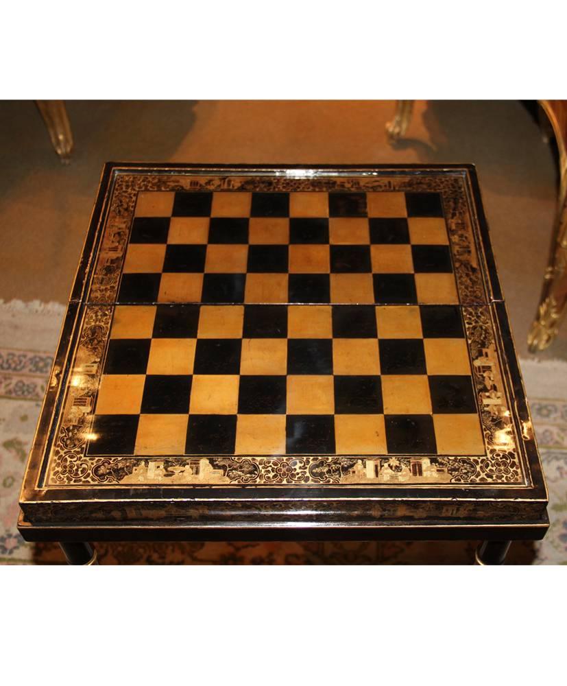 19th Century English Import Chinoiserie Black Lacquer Games or Cocktail Table For Sale 6