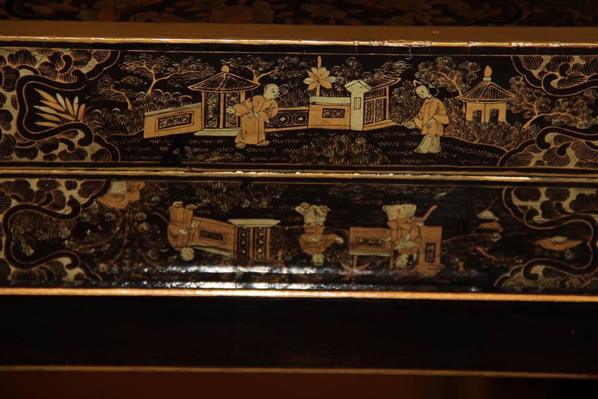 19th Century English Import Chinoiserie Black Lacquer Games or Cocktail Table For Sale 4