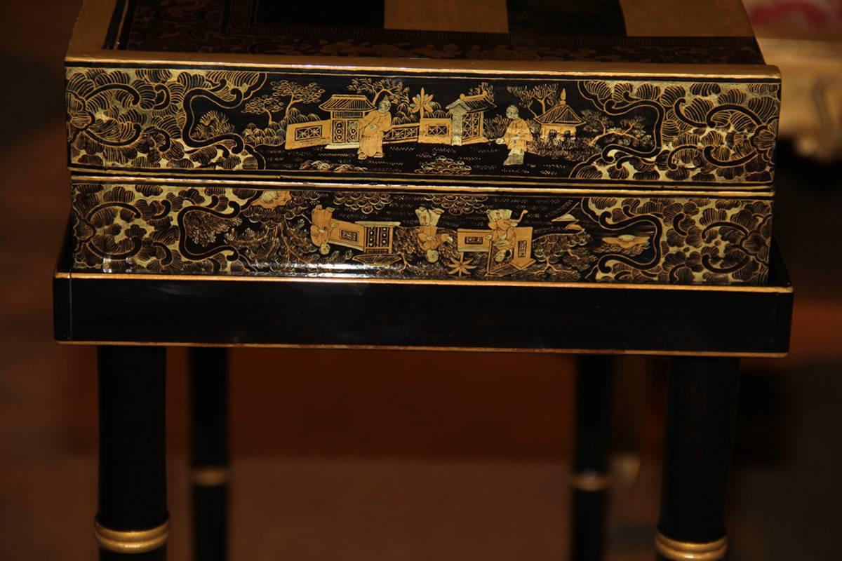 19th Century English Import Chinoiserie Black Lacquer Games or Cocktail Table For Sale 5