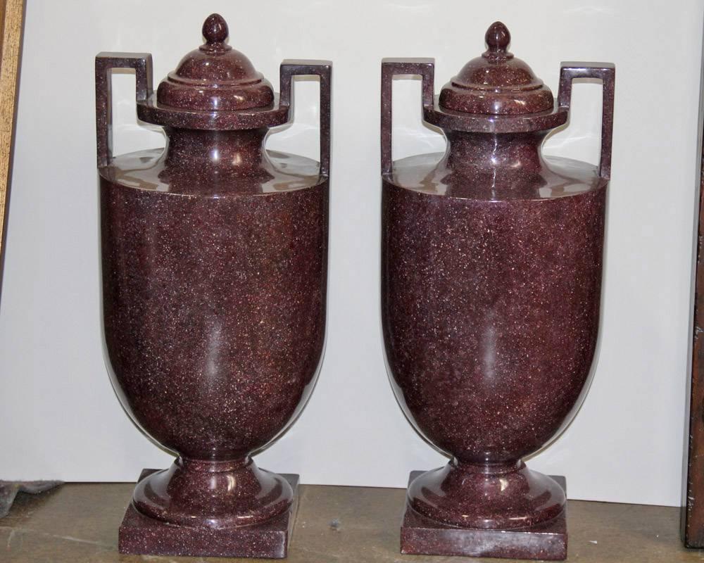 Italian  Pair of 19th Century Solid Marble Neoclassical Urns For Sale