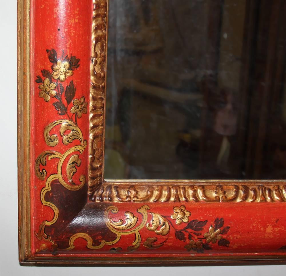 Pair of Late 18th Century Italian Parcel-Gilt and Polychrome Chinoiserie Mirrors For Sale 3