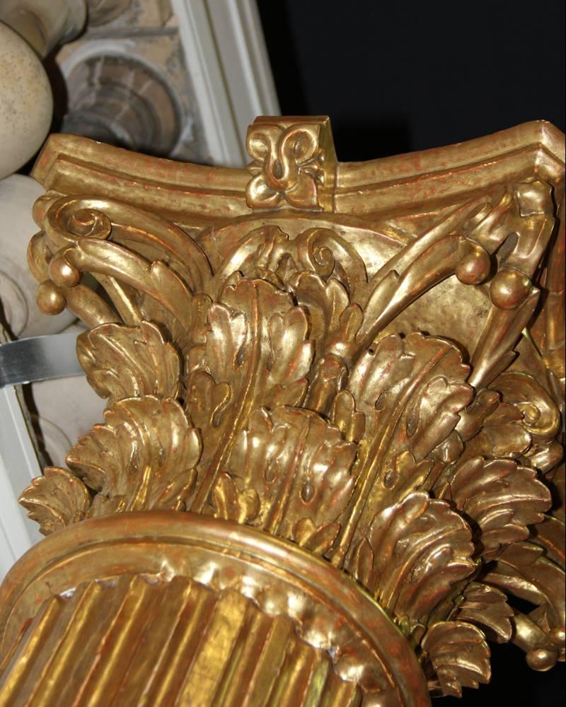 Pair of Palazzo Scaled 18th Century Italian Giltwood Fluted Columns In Excellent Condition For Sale In San Francisco, CA