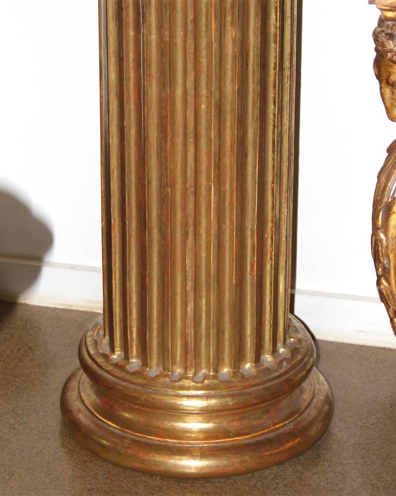 Pair of Palazzo Scaled 18th Century Italian Giltwood Fluted Columns For Sale 2