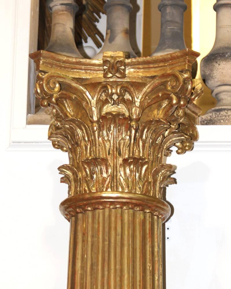 Pair of Palazzo Scaled 18th Century Italian Giltwood Fluted Columns For Sale 3