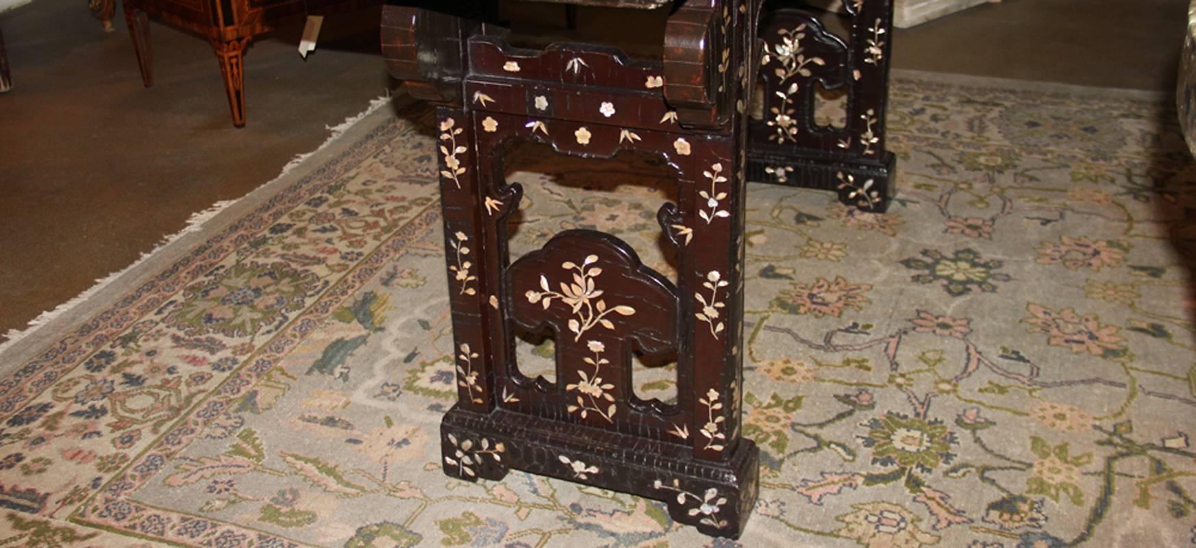 18th Century and Earlier Late 17th Century Qing Dynasty Black Lacquer and Abalone Inlaid Altar Table For Sale