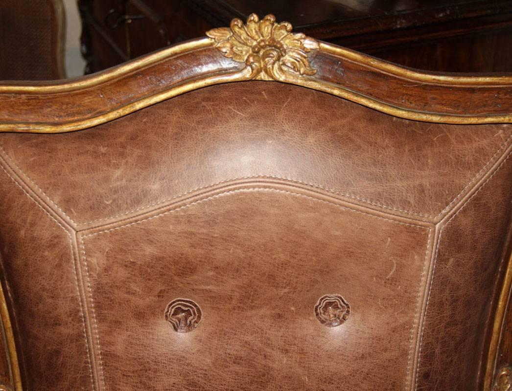 Pair of 18th Century Italian Louis XV Walnut and Parcel-Gilt Armchairs In Excellent Condition For Sale In San Francisco, CA