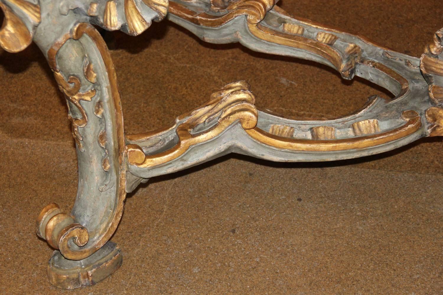 18th Century Venetian Rococo Pale Blue Polychrome and Parcel-Gilt Console For Sale 1