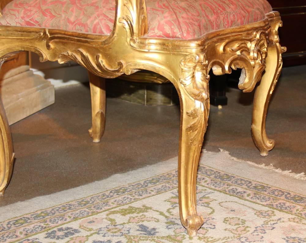 18th Century and Earlier Pair of 18th Century Roman Louis XV Giltwood Rocaille Fauteuil Armchairs For Sale