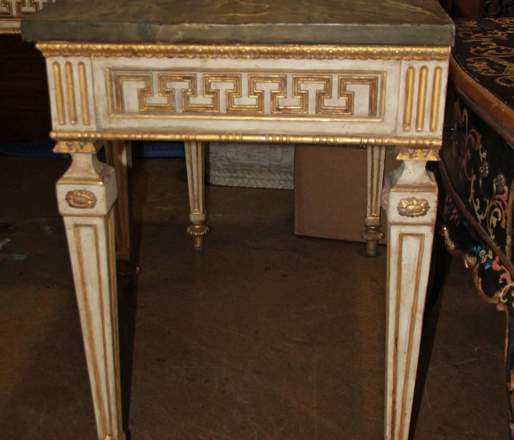 Pair of 18th Century Italian Louis XVI Polychrome and Parcel-Gilt Console Tables In Excellent Condition For Sale In San Francisco, CA