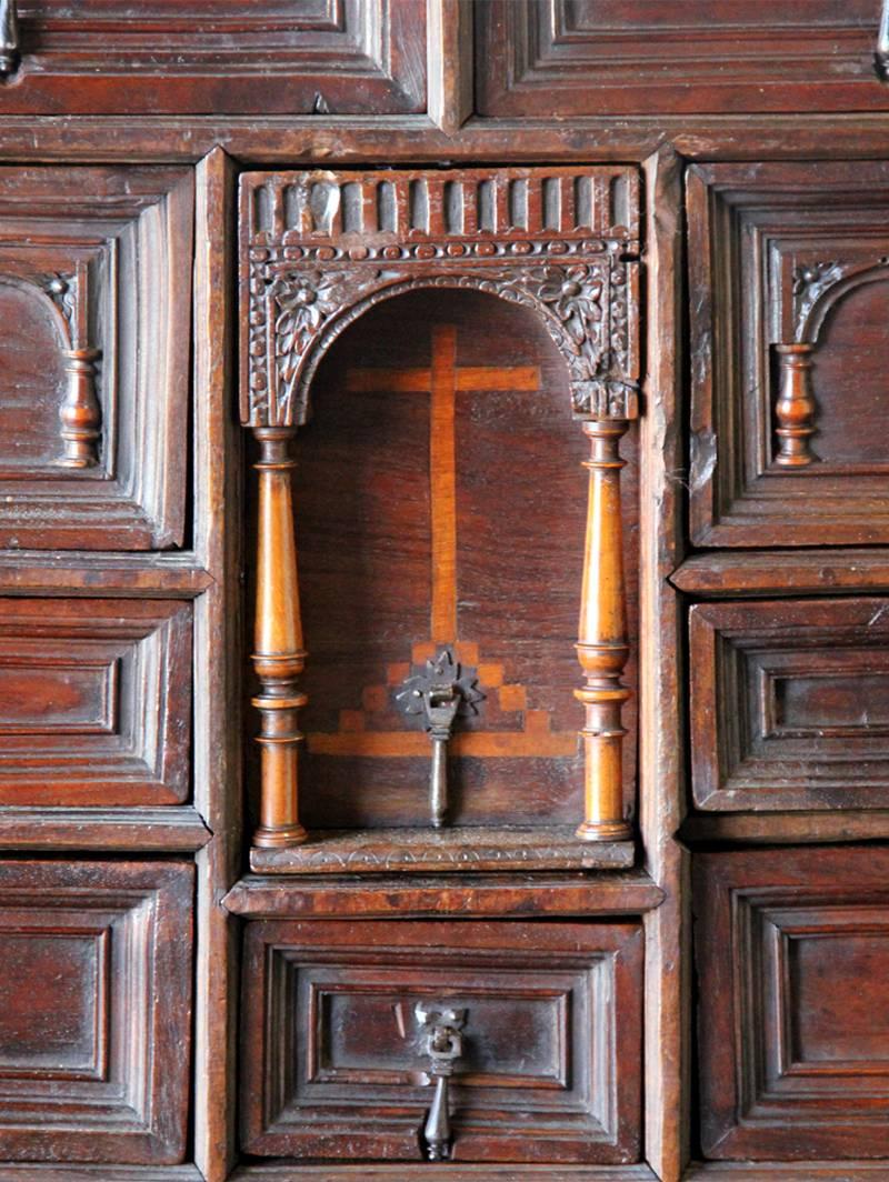 16th Century Spanish Walnut and Leather Vargueño 4