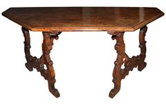 Pair of 17th Century Tuscan Walnut Lyre-Legged Trestle Console Tables