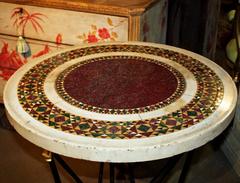 Pair of Gueridons with 6th Century Roman Porphyry and Geometric Intarsia Tops