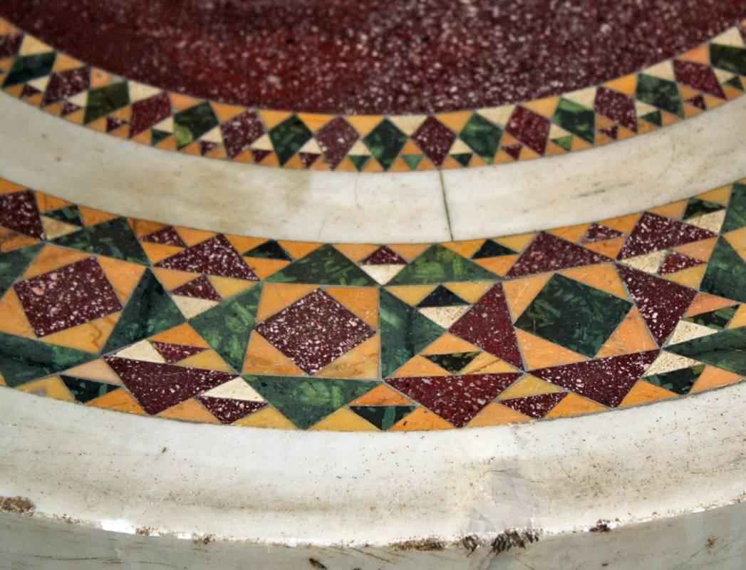 Pair of Gueridons with 6th Century Roman Porphyry and Geometric Intarsia Tops For Sale 4