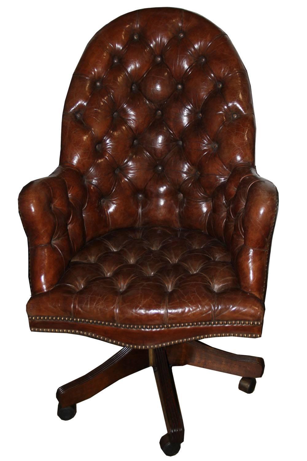 American Classic English Tufted and Adjustable Swivel Desk Chair For Sale