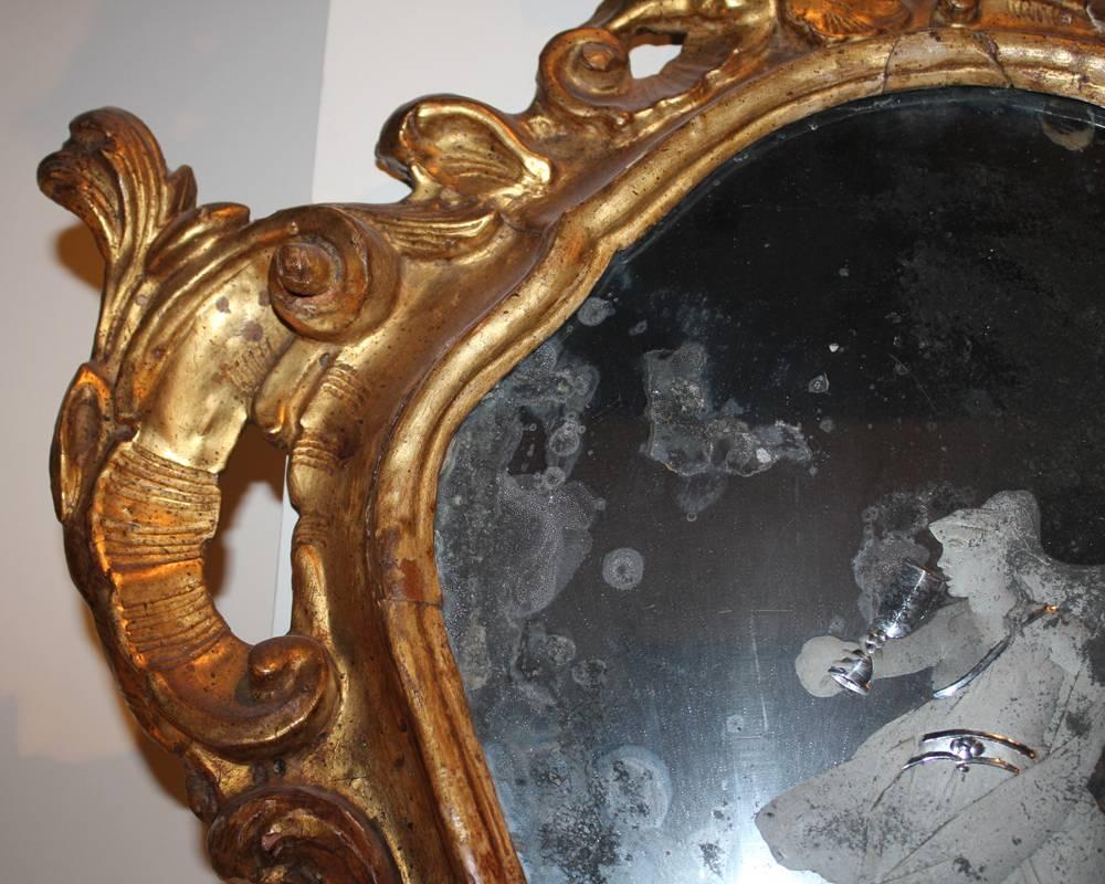 Pair of 18th Century Giltwood and Etched Looking Glass Venetian Mirrors For Sale 3