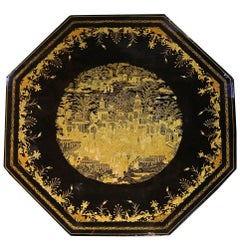 19th Century English Regency Chinese Export Black Lacquer Tea Table