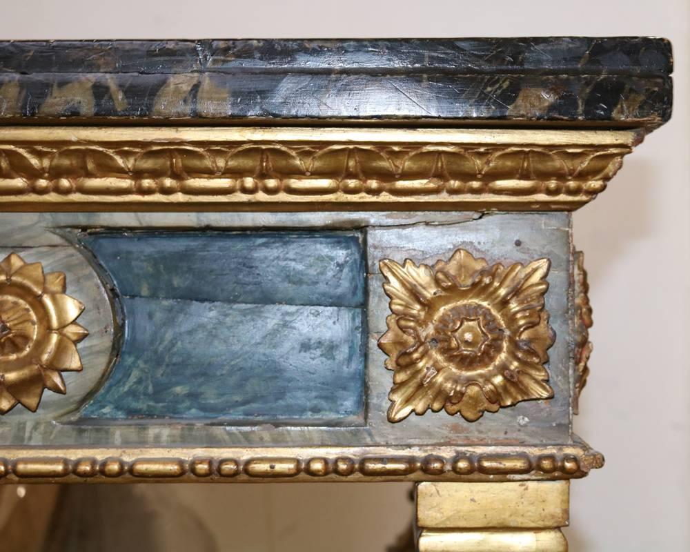 18th Century and Earlier 18th Century, Louis XVI Polychrome and Parcel-Gilt Console Table For Sale