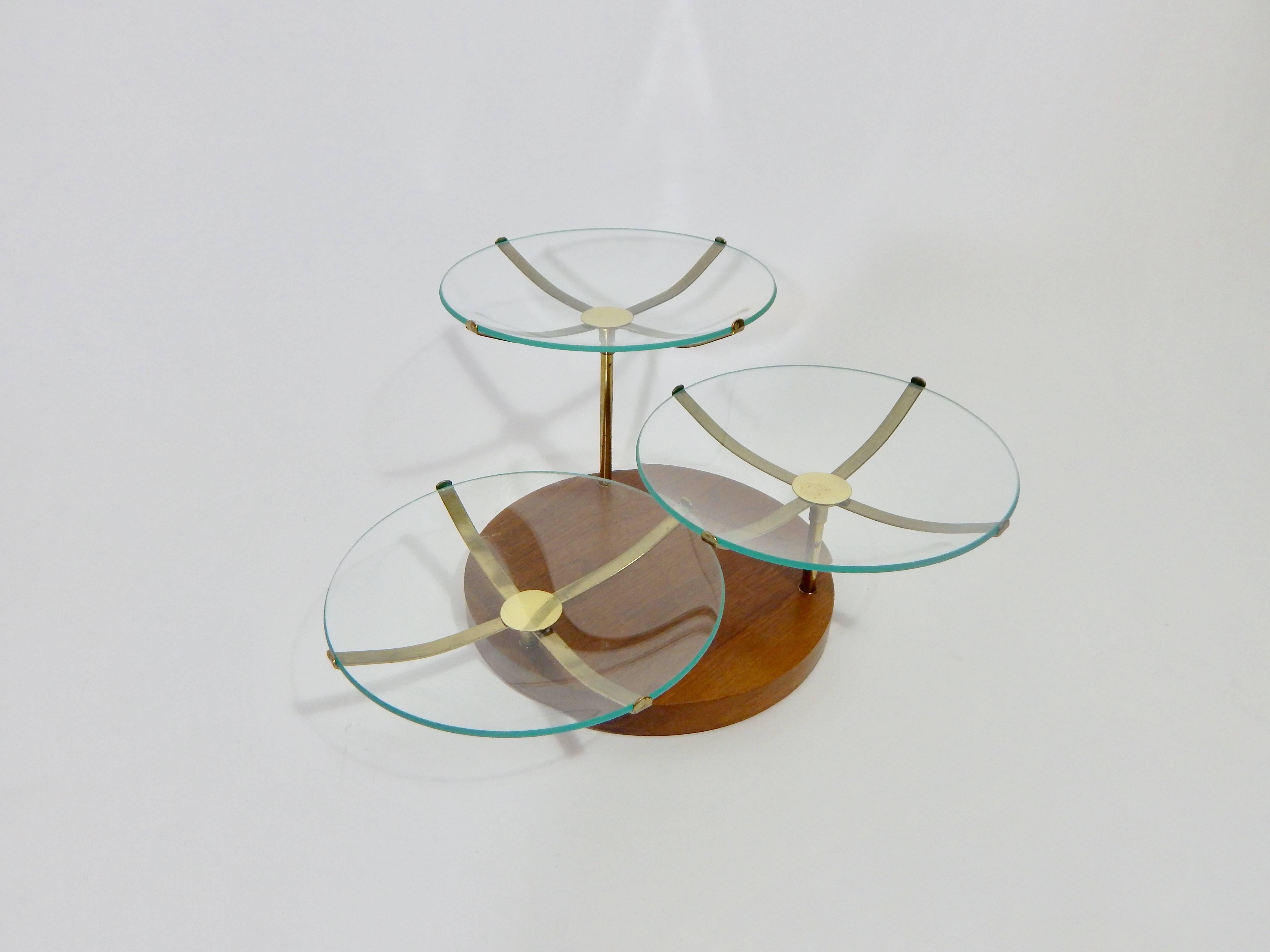 Midcentury Brass and Glass Three-Tiered Server In Excellent Condition In New York, NY