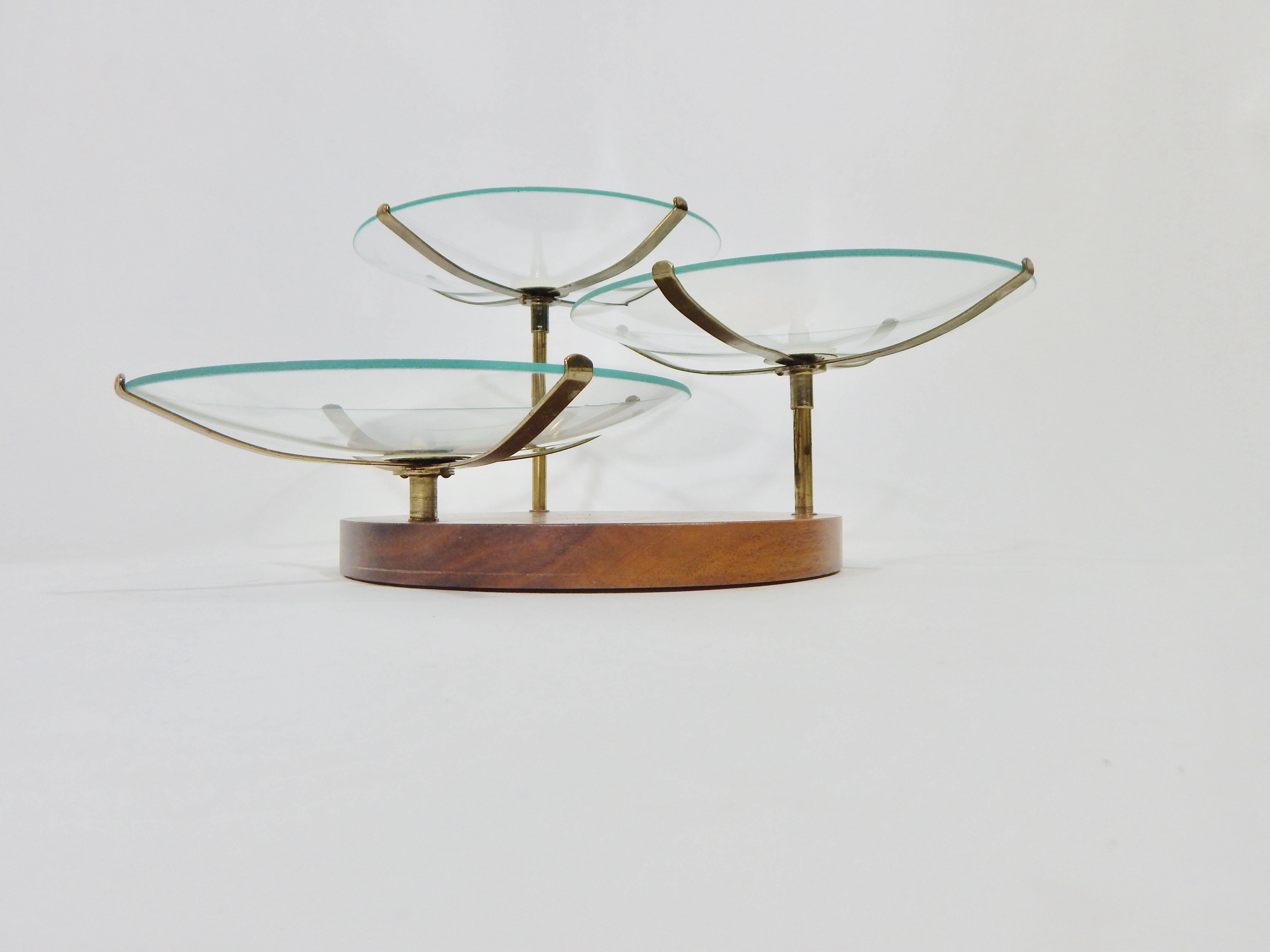 20th Century Midcentury Brass and Glass Three-Tiered Server