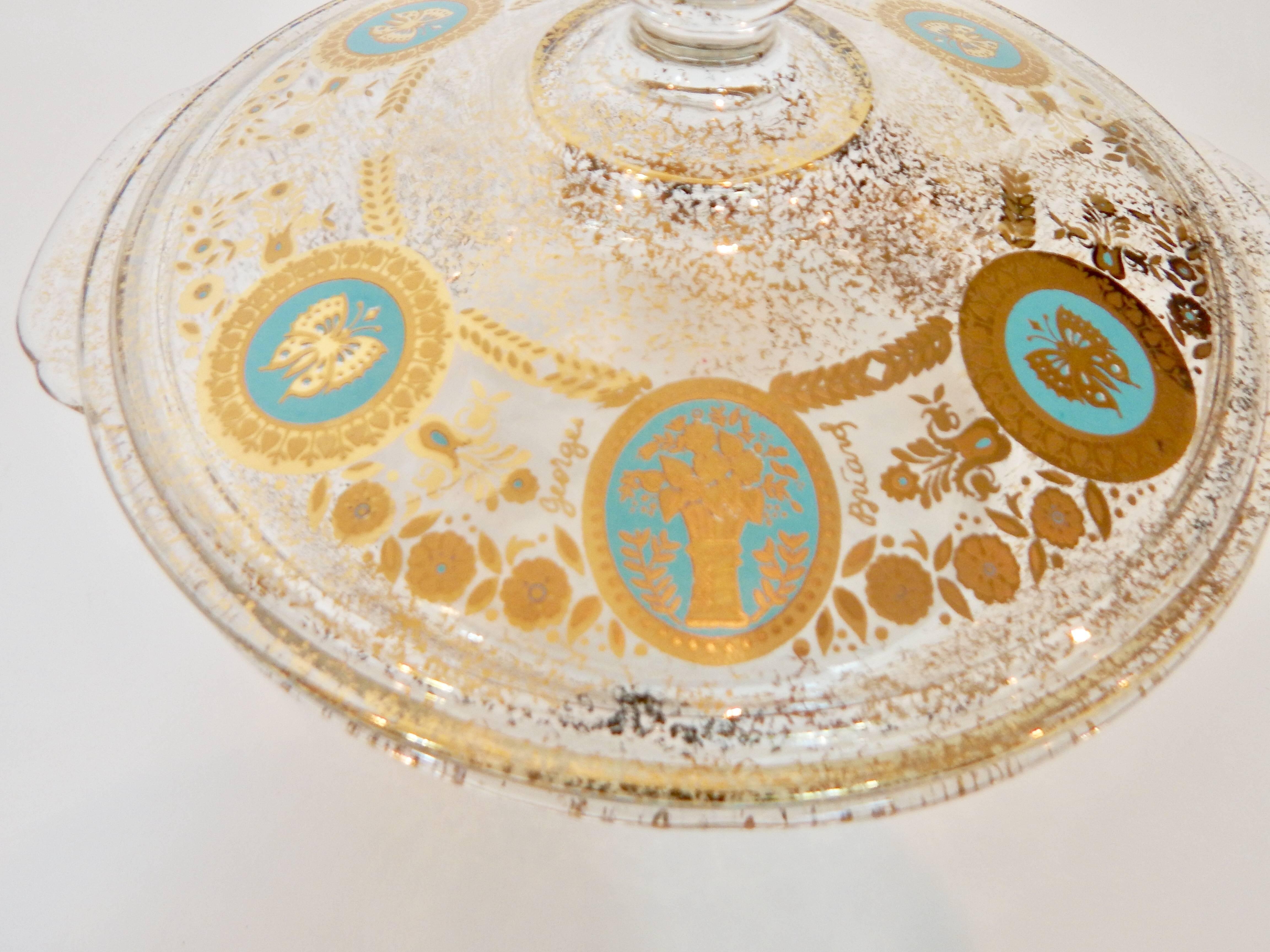 20th Century Georges Briard Glass Covered Dish
