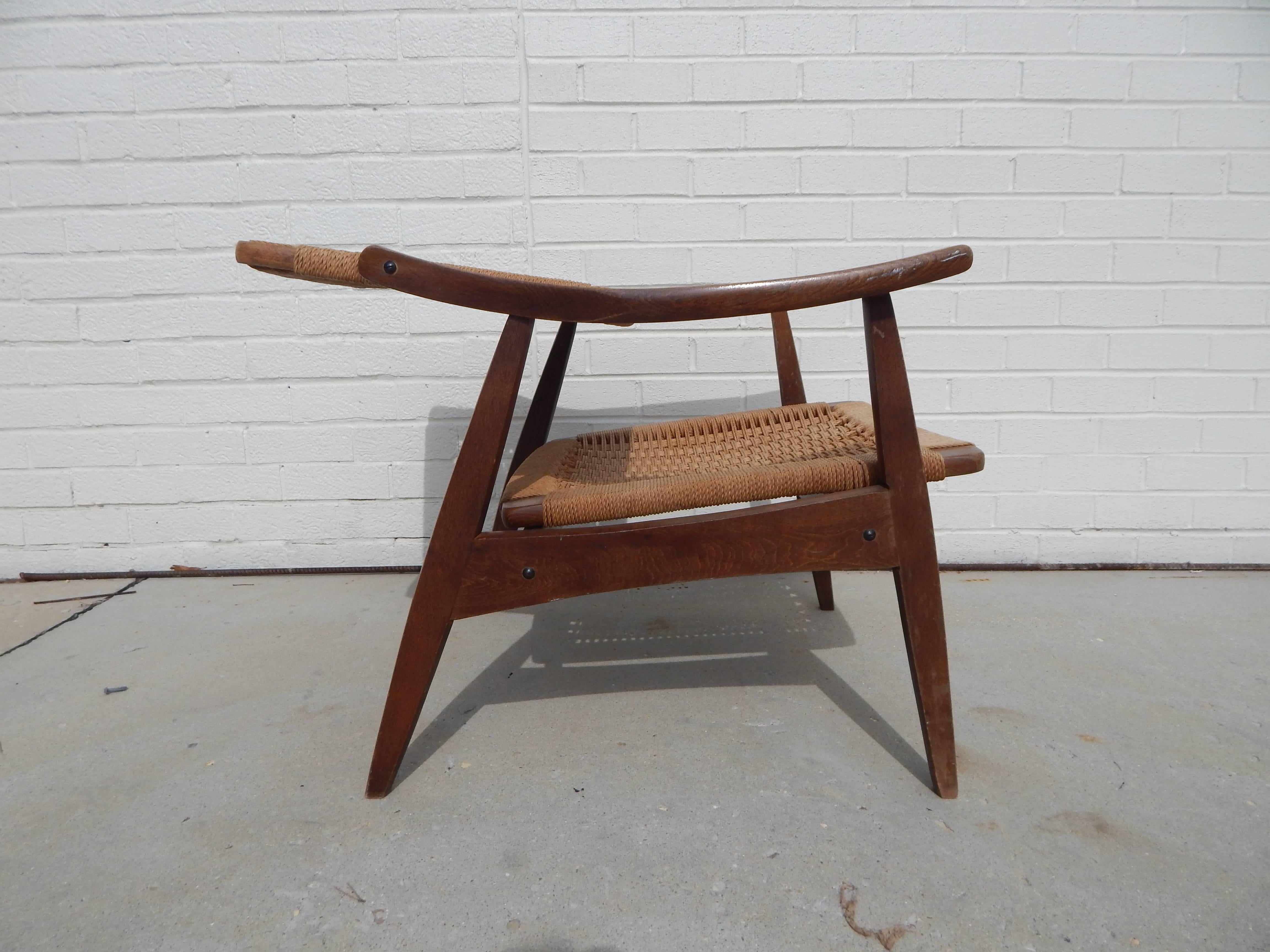 Mid-Century Modern Hans Wegner Style Woven Chair