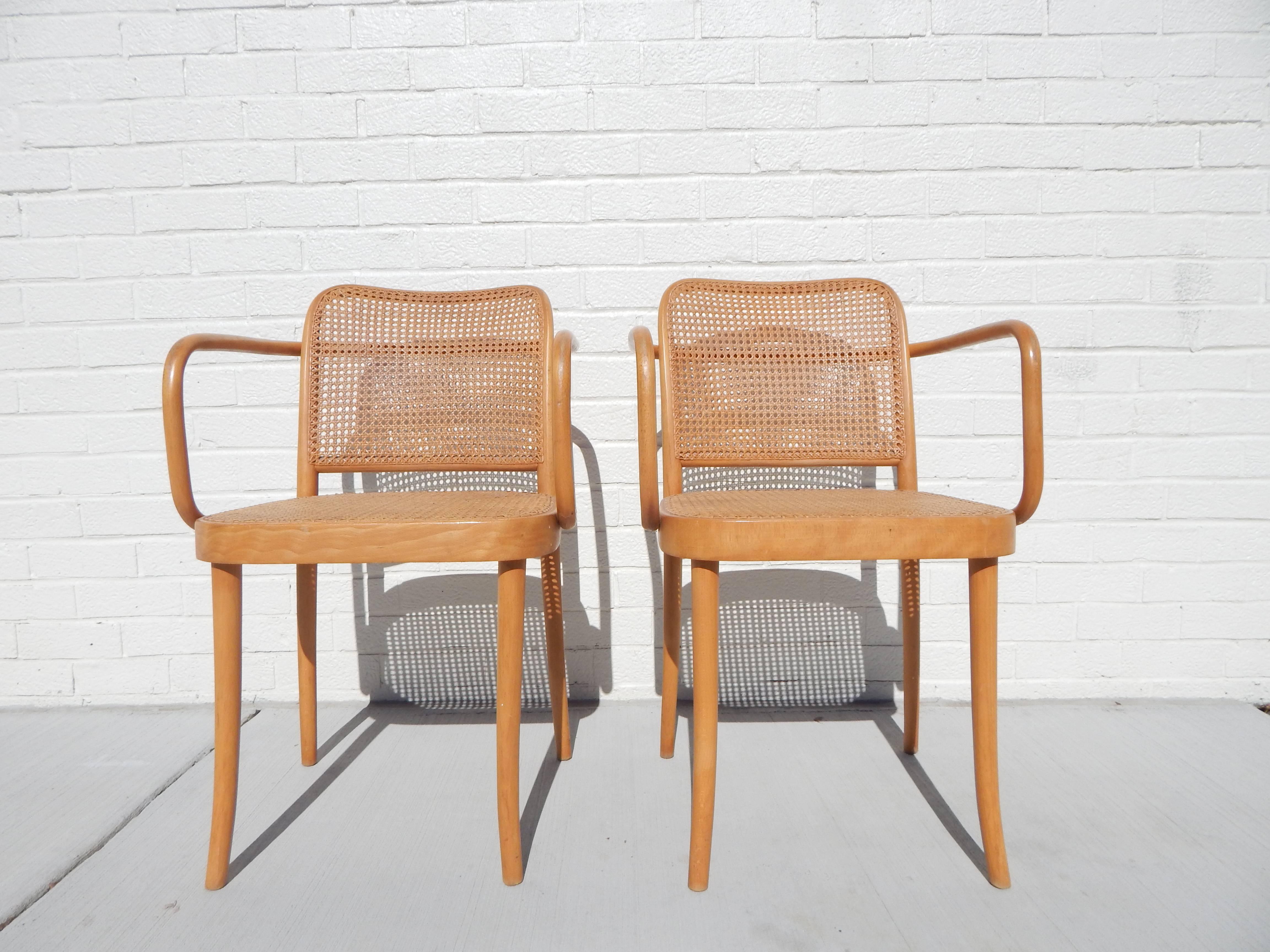 Polish Pair of Josef Hoffmann Cane Bentwood Chairs