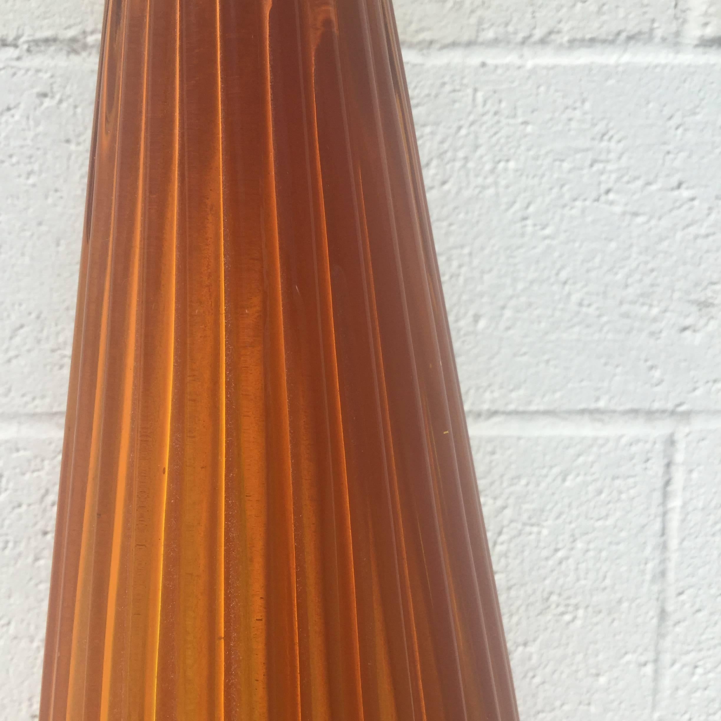 1950s tall Murano glass table lamp. Made in Italy. Burnt orange, pumpkin color glass. Still retains original 