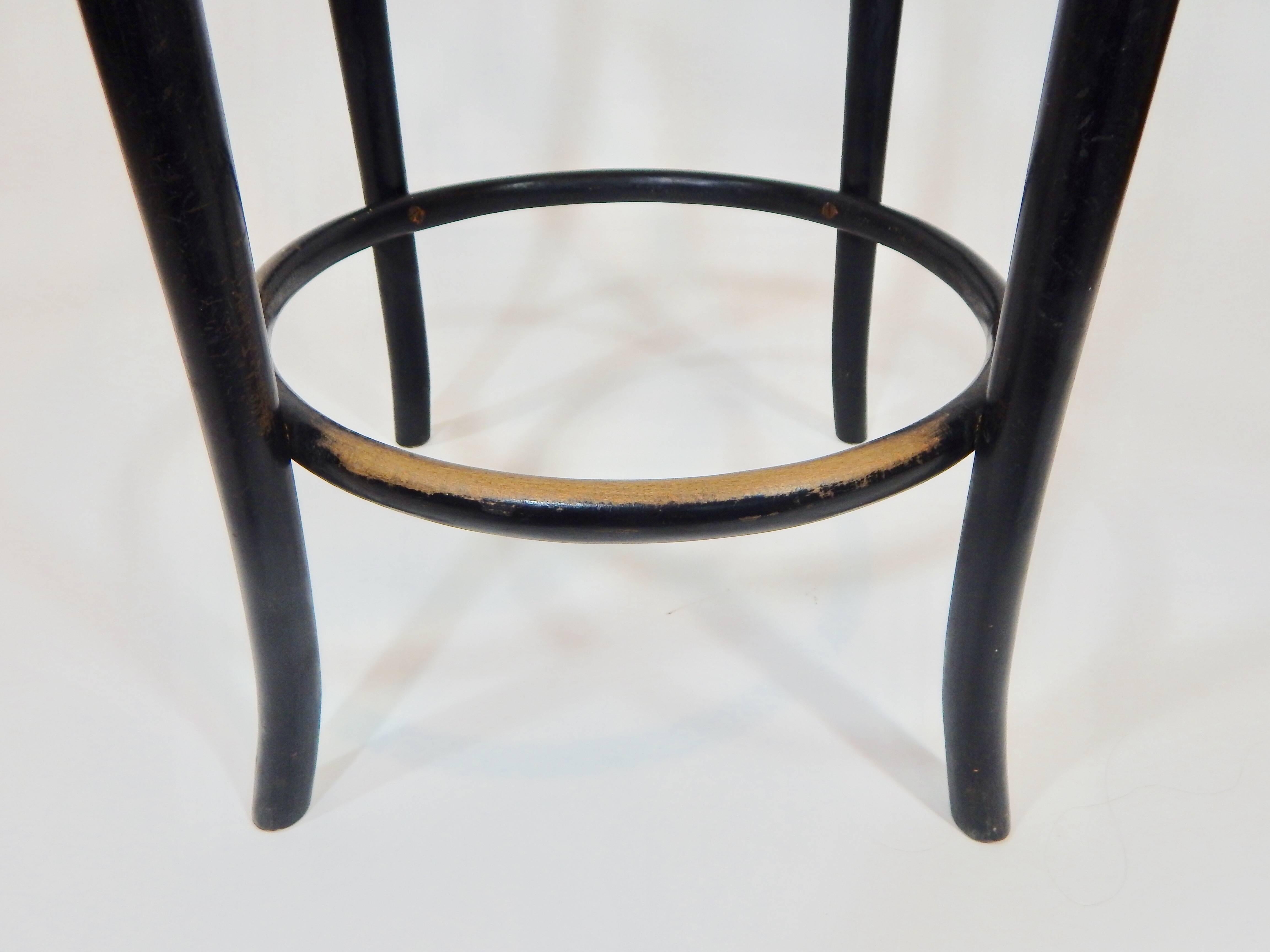 20th Century Italian Antique Black Bentwood and Cane Cafe Stool